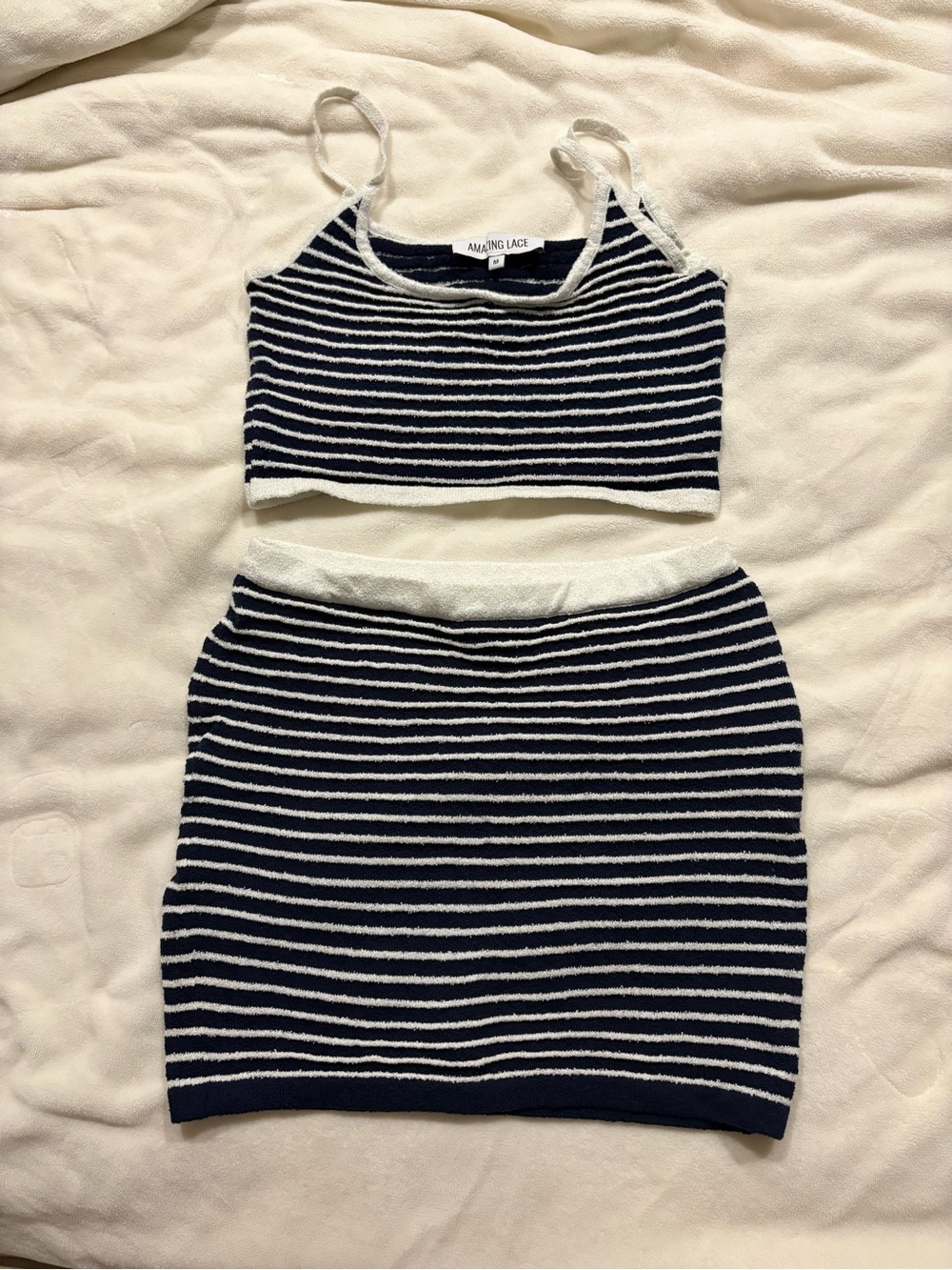 Amazing Lace Navy and White Striped Knit Top